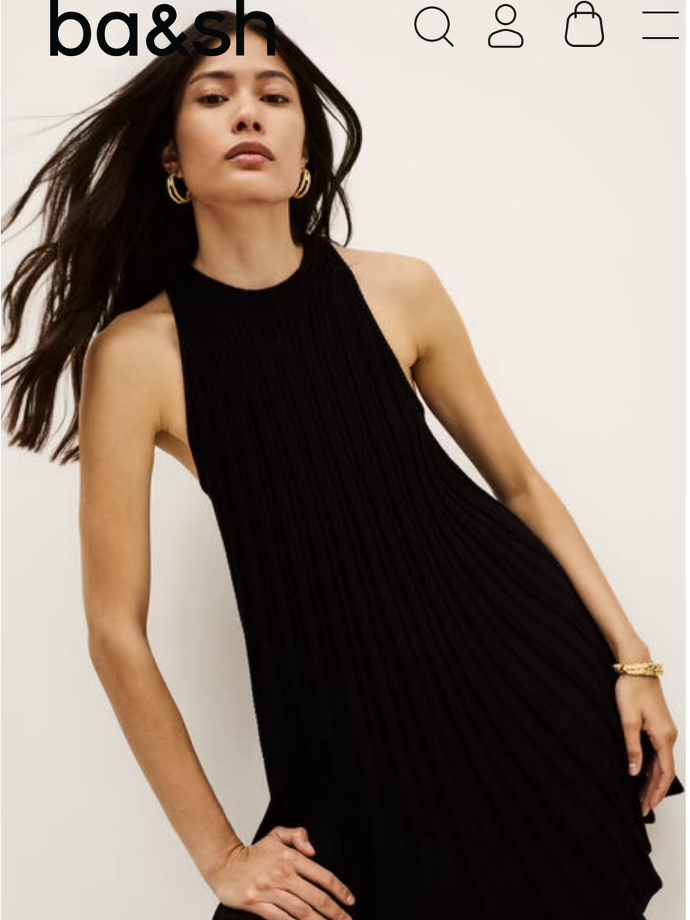 NEW ba&sh Black Ribbed Halter dress robe lilou
